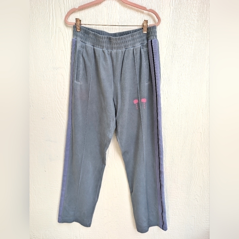 PALM ANGELS Blue Gray With Pink Palm Trees Track Pants Women's Size XL Authentic